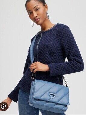 Chicos Blue Quilted Leather Crossbody Shoulder Bag NWOT